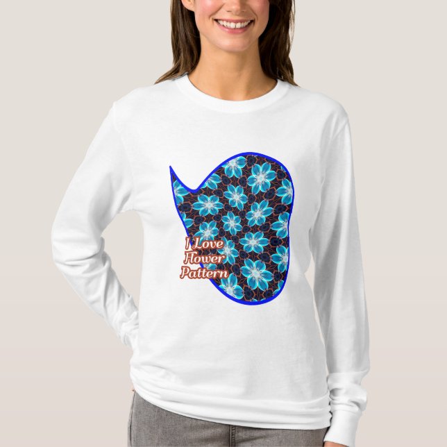 Abstract Blue Flowers Pattern T-Shirt (Front)