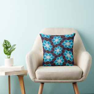 Abstract Blue Flowers Pattern Throw Pillow