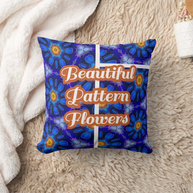 Abstract Blue Flowers Pattern Throw Pillow (Blanket)