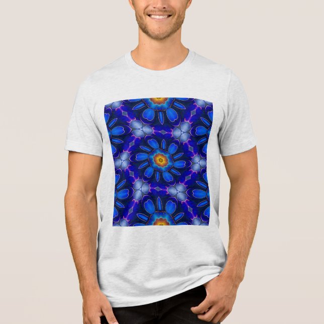 Abstract Blue Flowers Pattern Tri-Blend Shirt (Front)