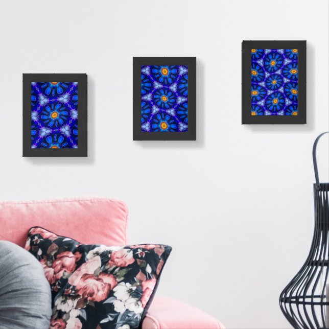 Abstract Blue Flowers Pattern Wall Art Sets (Livingroom)