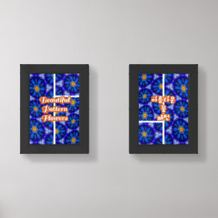 Abstract Blue Flowers Pattern Wall Art Sets