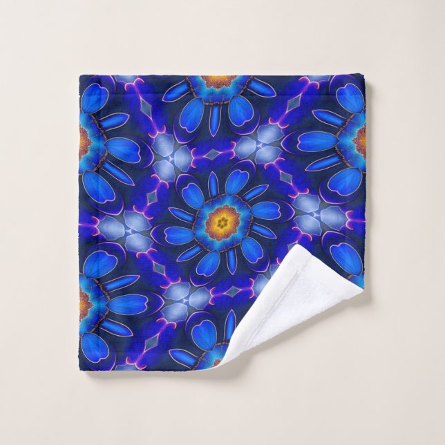 Abstract Blue Flowers Pattern Wash Cloth (Wash Cloth)
