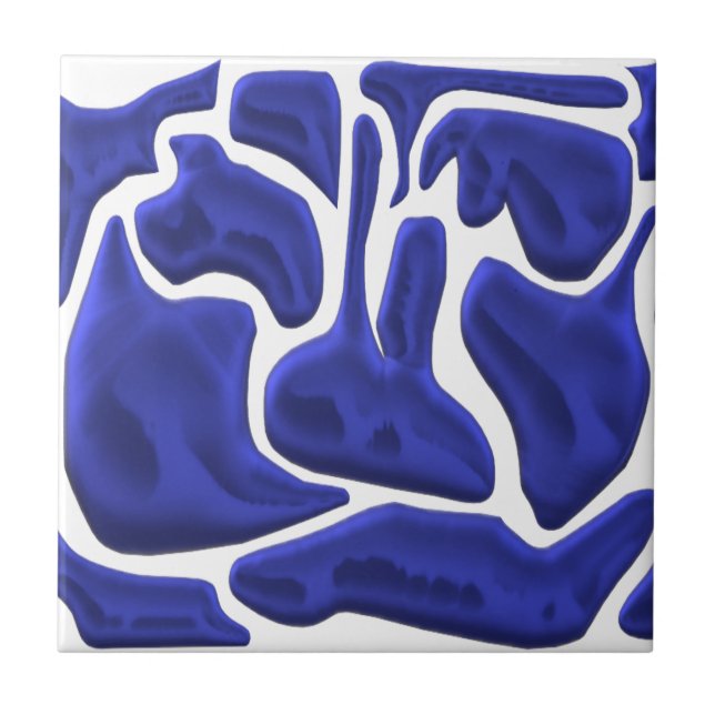 Abstract Blue Fluid Shapes – 3D Modern Art Ceramic Tile (Front)