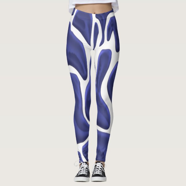 Abstract Blue Fluid Shapes – 3D Modern Art Leggings (Front)