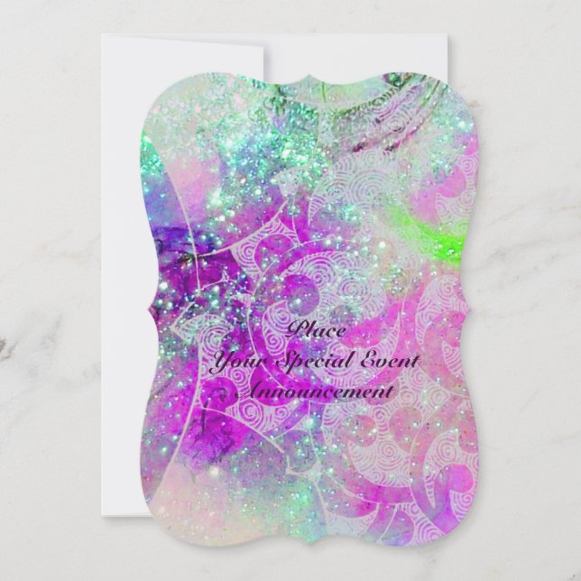 ABSTRACT BLUE GEM,PINK TEAL PURPLE WAVES ,SPARKLES INVITATION (Front)