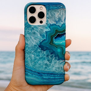 Abstract Blue Geode Agate Crystal Stone Art Design iPhone 16 Pro Max Case