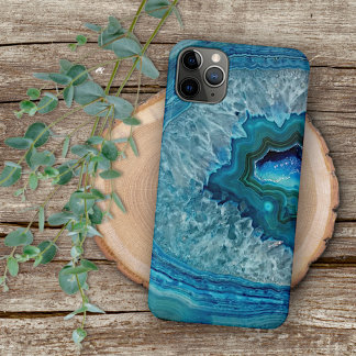 Abstract Blue Geode Agate Crystal Stone Art Design iPhone 11Pro Max Case