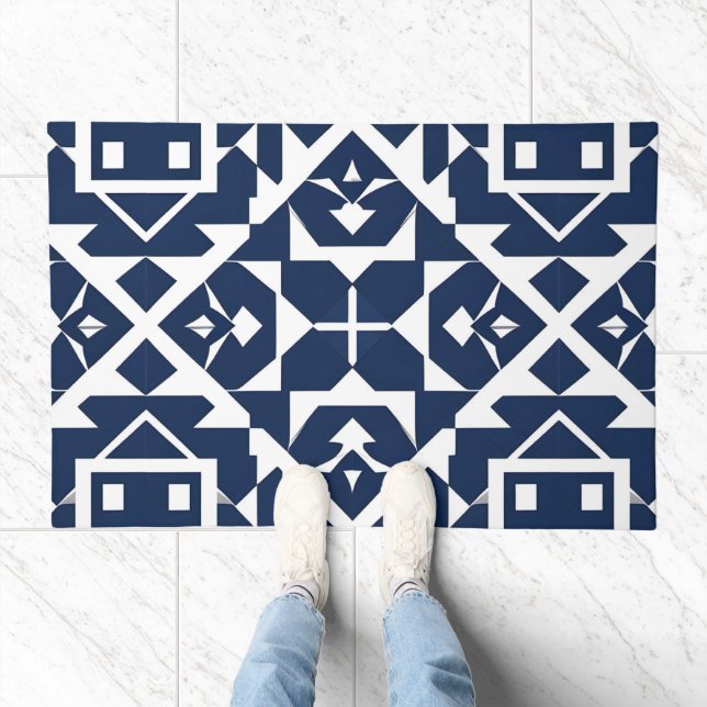 Abstract Blue Geometric Design Doormat (Indoor)