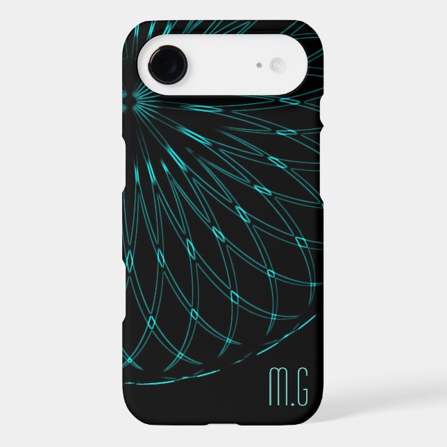 Abstract Blue Geometric Graphic Black Monogram Iphone Case (Back)