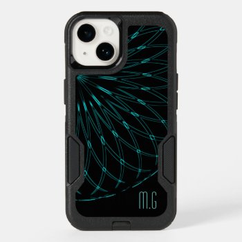 Abstract Blue Geometric Graphic Black Monogram Otterbox Iphone 14 Case by LouiseBDesigns at Zazzle
