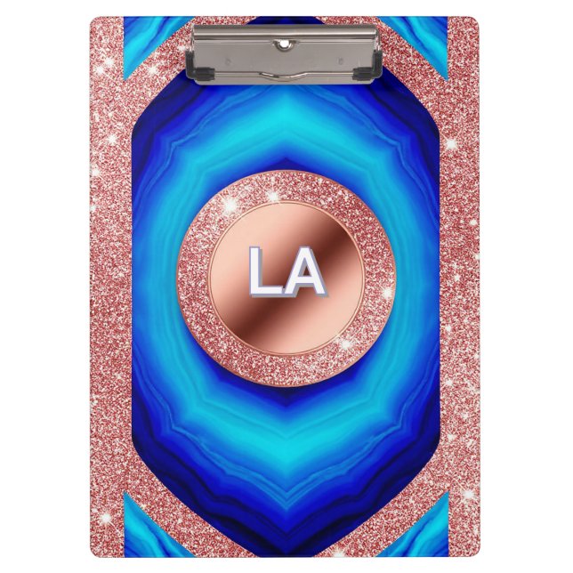 Abstract Blue Geometric Pattern with Rose Gold Clipboard (Front)