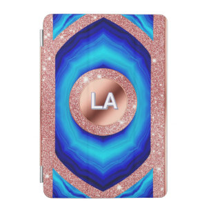 Abstract Blue Geometric Pattern with Rose Gold iPad Mini Cover