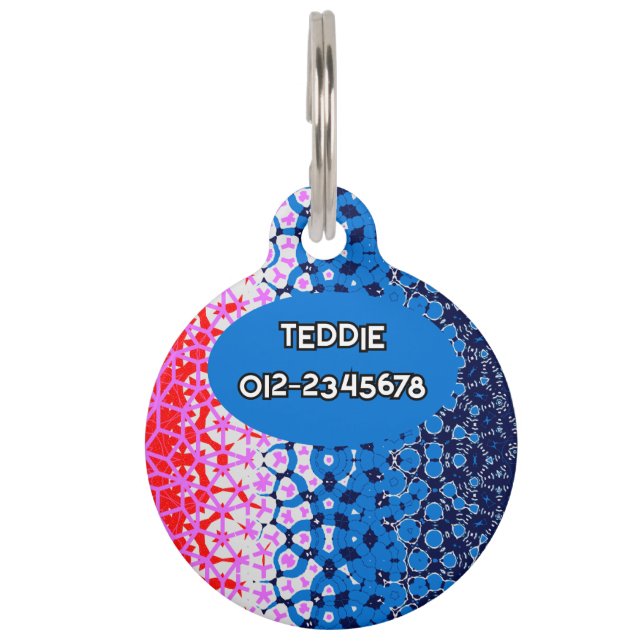 Abstract Blue Geometric Pet ID Tag (Front)