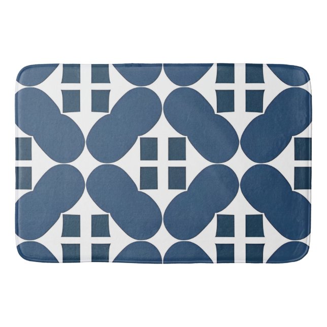 Abstract Blue Geometric Shapes Bath Mat (Front)