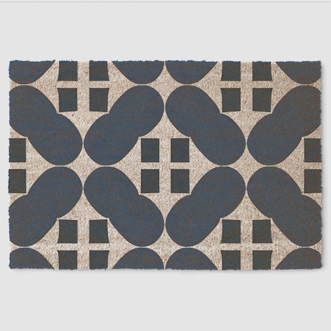 Abstract Blue Geometric Shapes Fiber Doormat (Front)