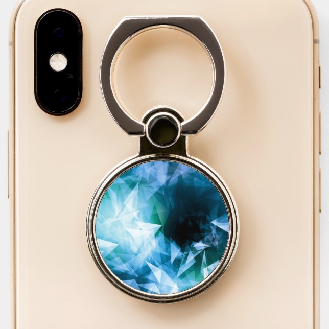 Abstract blue geometric triangle  phone ring stand (Close Up)