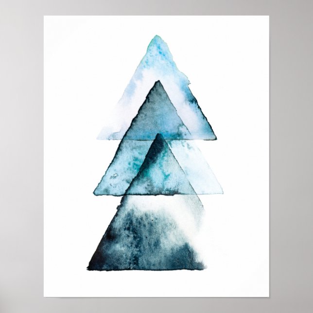 Abstract Blue geometric watercolor poster print (Front)