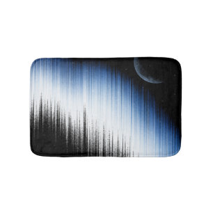 Abstract Blue Glitch Art Crescent Moon Night Sky Bath Mat
