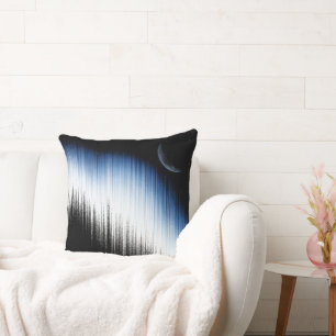 Abstract Blue Glitch Art Crescent Moon Night Sky Throw Pillow