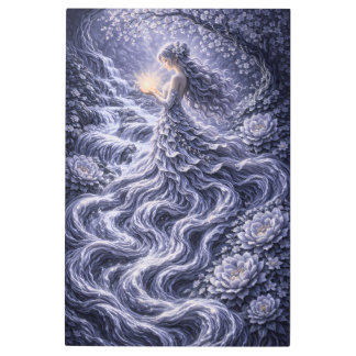 Abstract Blue Goddess Flow – Fluid Floral Woman W Metal Print