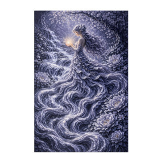 Abstract Blue Goddess Flow – Fluid Floral Woman Wa Acrylic Print