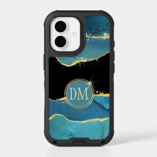 Abstract Blue Gold Alcohol Ink Monogram iPhone 17 Case