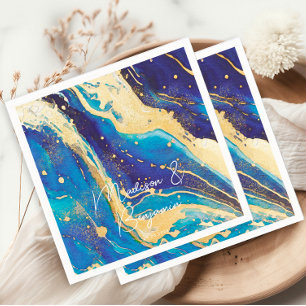 Abstract Blue Gold Colorful Personalized Wedding Napkins