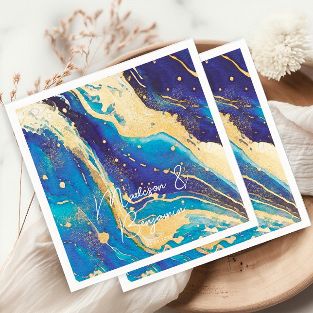 Abstract Blue Gold Colorful Personalized Wedding Napkins (Creator Uploaded)