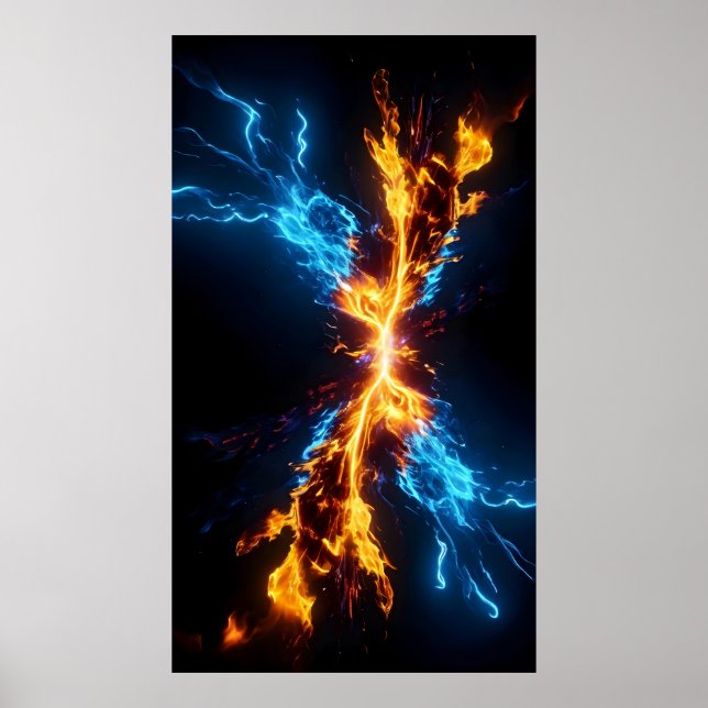 Abstract Blue Gold Fire Energy Clash Poster (Front)