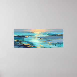 Abstract Blue & Gold Fluid Coastal Landscape Canvas Print