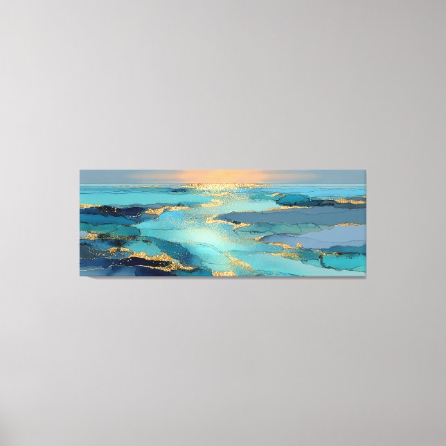 Abstract Blue & Gold | Fluid Coastal Landscape Canvas Print (Front)
