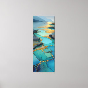 Abstract Blue & Gold Fluid Coastal Landscape Canvas Print
