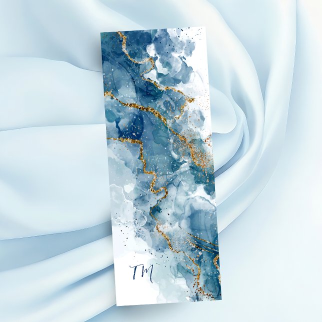 Abstract Blue/Gold Glitter Alcohol Ink Monogram Bookmarks (Creator Uploaded)