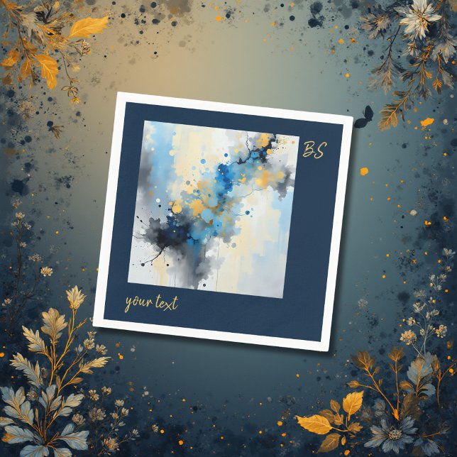 Abstract Blue & Gold Ink Splatter Artwork wedding Napkins (Creator Uploaded)
