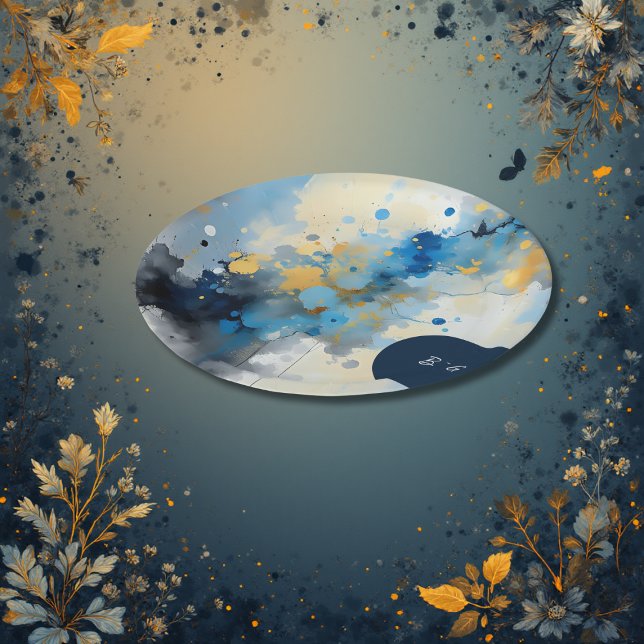 Abstract Blue & Gold Ink Splatter Artwork wedding Paper Plates (Creator Uploaded)