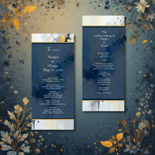 Abstract Blue & Gold Ink Splatter Artwork wedding Program