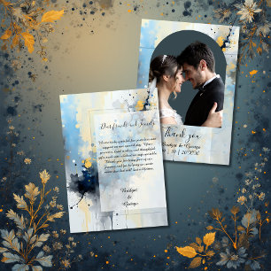 Abstract Blue & Gold Ink Splatter Artwork wedding Thank You Card