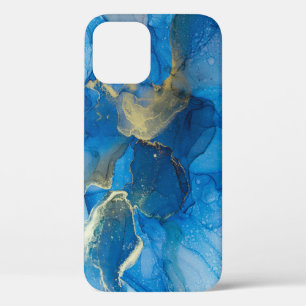 Abstract Blue Gold Marble Texture iPhone 12 Case