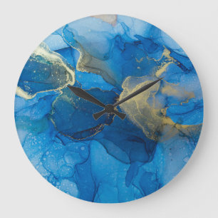 Abstract Blue Gold Marble Texture Large Clock
