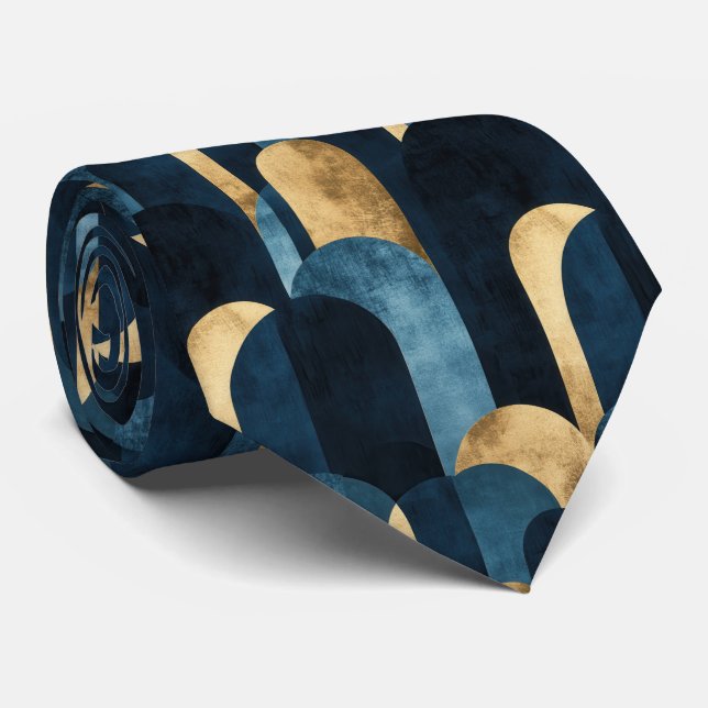 Abstract Blue Gold Navy Neck Tie (Rolled)
