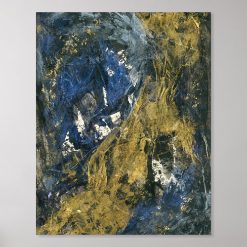 Abstract Blue Gold on Black Pattern Art Foil Prints