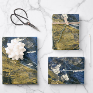 Abstract Blue Gold on Black Pattern Art Wrapping Paper Sheets