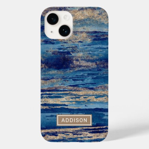 Abstract Blue Gold Paint Custom Name Template Case_Mate iPhone 14 Case