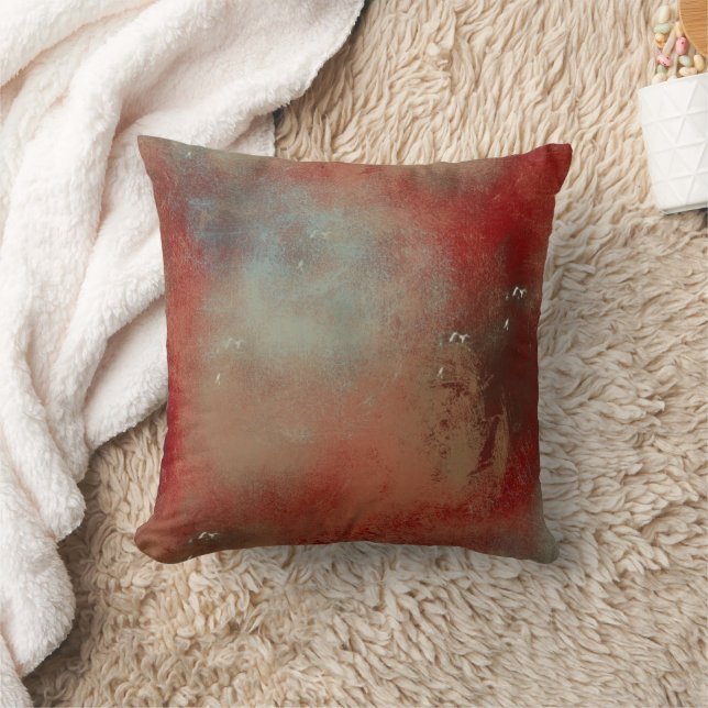 Abstract Blue Gold Red Contemporary Art Throw Pillow (Blanket)