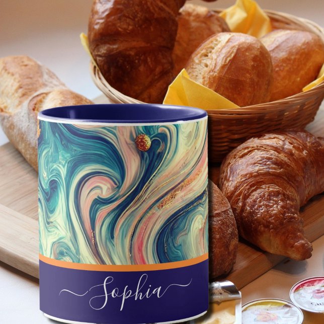  abstract  blue&gold  swirls - add name  mug (Creator Uploaded)