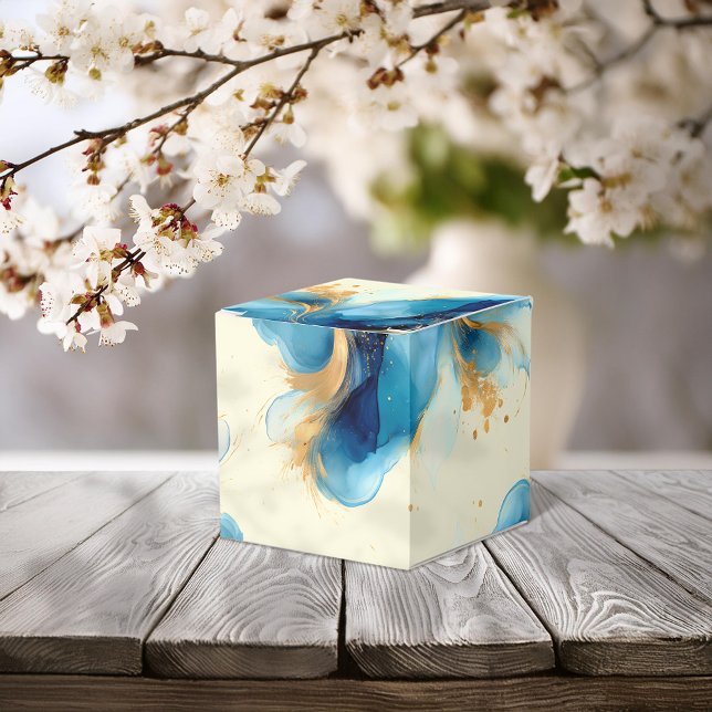 Abstract Blue & Gold Watercolor Wedding Favor Boxes (Creator Uploaded)