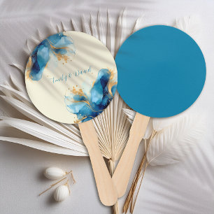 Abstract Blue & Gold Watercolor Wedding Hand Fan