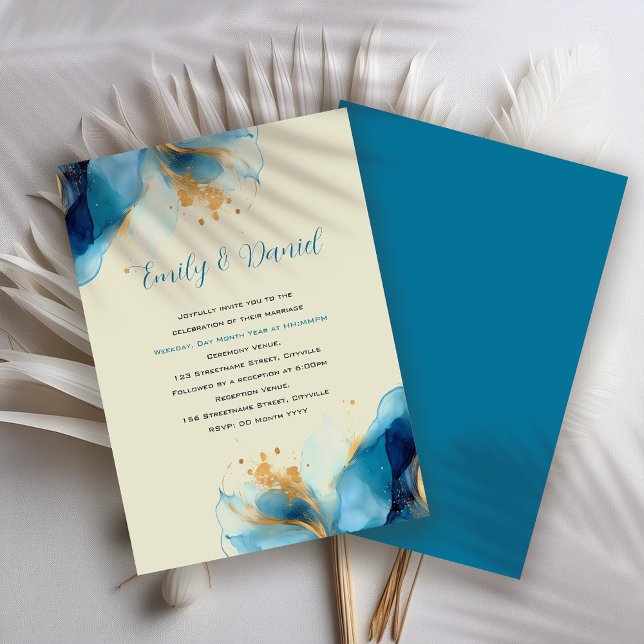 Abstract Blue & Gold Watercolor Wedding Invitation (Creator Uploaded)