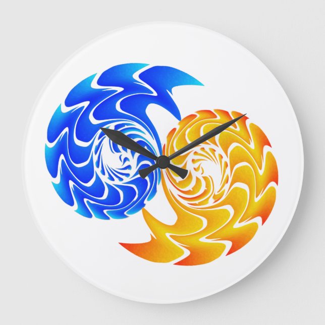 Abstract Blue Gold Yin Yang Fishes Balance Large Clock (Front)
